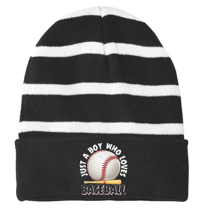 American Sport Just A Boy Who Loves Baseball Gifts For Striped Beanie with Solid Band