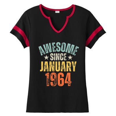 Awesome Since January 1964 60 Years Old 60th Birthday Ladies Halftime Notch Neck Tee