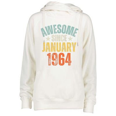 Awesome Since January 1964 60 Years Old 60th Birthday Womens Funnel Neck Pullover Hood