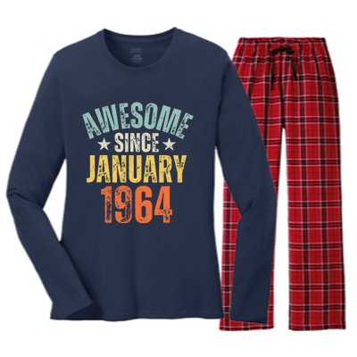 Awesome Since January 1964 60 Years Old 60th Birthday Women's Long Sleeve Flannel Pajama Set 