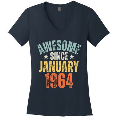 Awesome Since January 1964 60 Years Old 60th Birthday Women's V-Neck T-Shirt