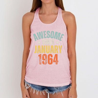 Awesome Since January 1964 60 Years Old 60th Birthday Women's Knotted Racerback Tank