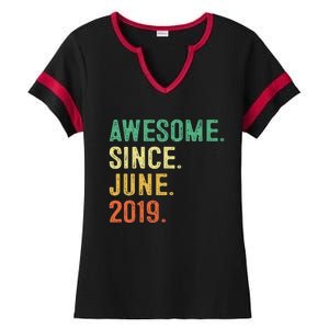 Awesome Since June 2019 4th Birthday Gift 4 Year Old Ladies Halftime Notch Neck Tee