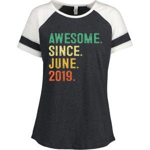 Awesome Since June 2019 4th Birthday Gift 4 Year Old Enza Ladies Jersey Colorblock Tee