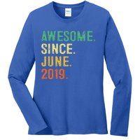 Awesome Since June 2019 4th Birthday Gift 4 Year Old Ladies Long Sleeve Shirt