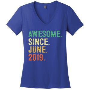 Awesome Since June 2019 4th Birthday Gift 4 Year Old Women's V-Neck T-Shirt