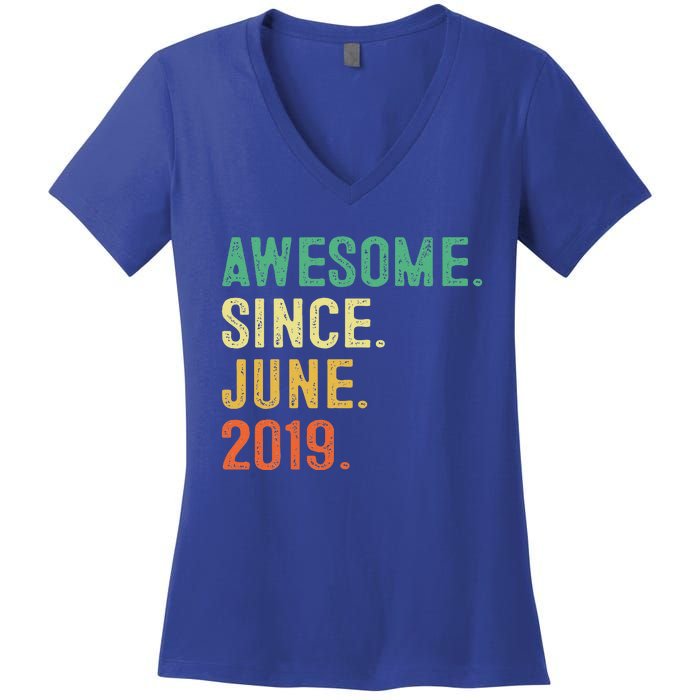 Awesome Since June 2019 4th Birthday Gift 4 Year Old Women's V-Neck T-Shirt