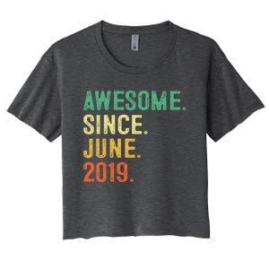 Awesome Since June 2019 4th Birthday Gift 4 Year Old Women's Crop Top Tee