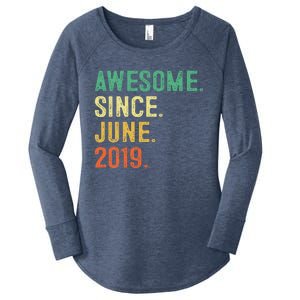 Awesome Since June 2019 4th Birthday Gift 4 Year Old Women's Perfect Tri Tunic Long Sleeve Shirt