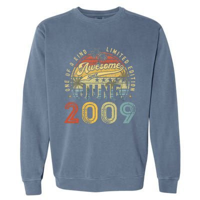 Awesome Since June 2009 Vintage 14th Birthday Party Retro Garment-Dyed Sweatshirt