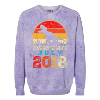 Awesome Since July 2018 5 Years Old 5th Birthday Dino Gift Colorblast Crewneck Sweatshirt