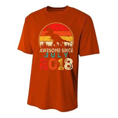 Awesome Since July 2018 5 Years Old 5th Birthday Dino Gift Performance Sprint T-Shirt