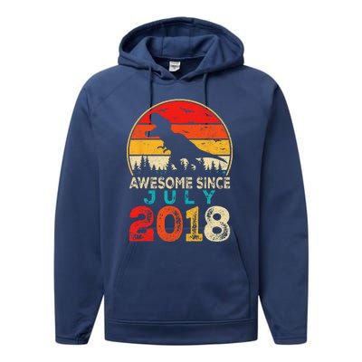 Awesome Since July 2018 5 Years Old 5th Birthday Dino Gift Performance Fleece Hoodie