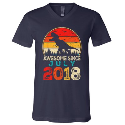 Awesome Since July 2018 5 Years Old 5th Birthday Dino Gift V-Neck T-Shirt