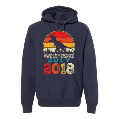 Awesome Since July 2018 5 Years Old 5th Birthday Dino Gift Premium Hoodie