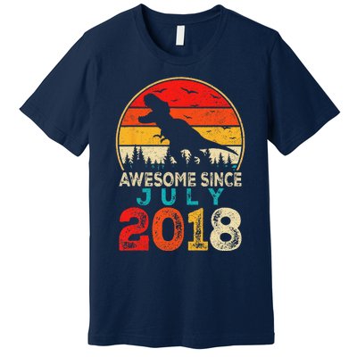 Awesome Since July 2018 5 Years Old 5th Birthday Dino Gift Premium T-Shirt