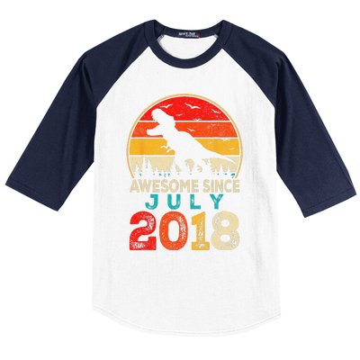 Awesome Since July 2018 5 Years Old 5th Birthday Dino Gift Baseball Sleeve Shirt