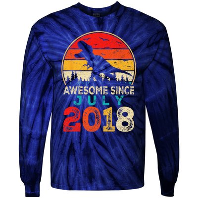 Awesome Since July 2018 5 Years Old 5th Birthday Dino Gift Tie-Dye Long Sleeve Shirt