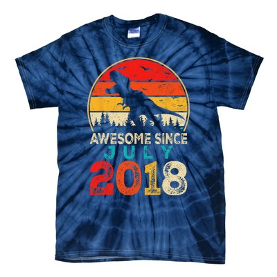 Awesome Since July 2018 5 Years Old 5th Birthday Dino Gift Tie-Dye T-Shirt