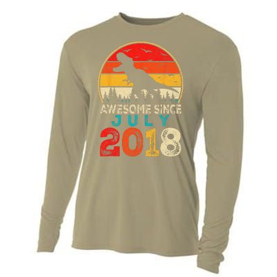 Awesome Since July 2018 5 Years Old 5th Birthday Dino Gift Cooling Performance Long Sleeve Crew