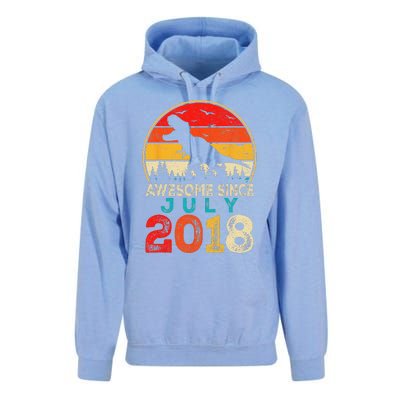 Awesome Since July 2018 5 Years Old 5th Birthday Dino Gift Unisex Surf Hoodie