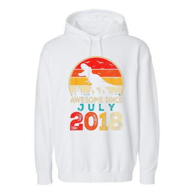 Awesome Since July 2018 5 Years Old 5th Birthday Dino Gift Garment-Dyed Fleece Hoodie