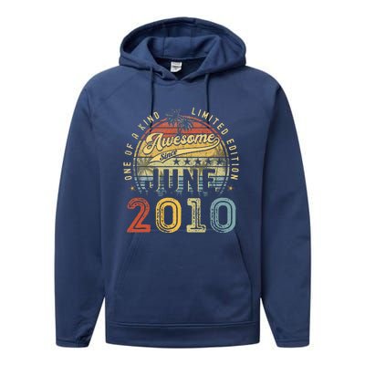 Awesome Since June 2010 Vintage 13th Birthday Party Retro Performance Fleece Hoodie