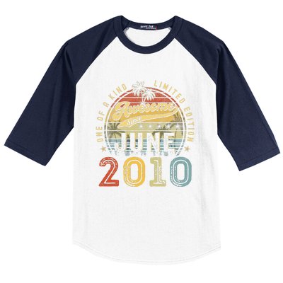 Awesome Since June 2010 Vintage 13th Birthday Party Retro Baseball Sleeve Shirt