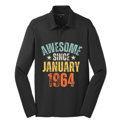 Awesome Since January 1964 60 Years Old 60th Birthday Silk Touch Performance Long Sleeve Polo