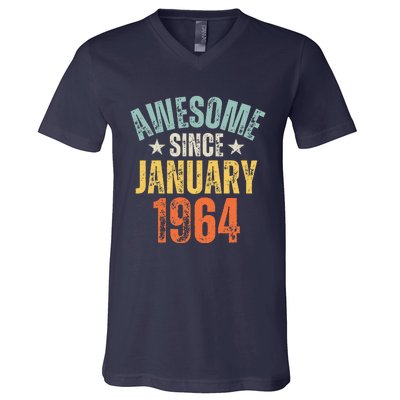 Awesome Since January 1964 60 Years Old 60th Birthday V-Neck T-Shirt