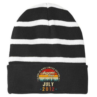 Awesome Since July 2012 11 Years Old 11th Birthday Gifts Striped Beanie with Solid Band