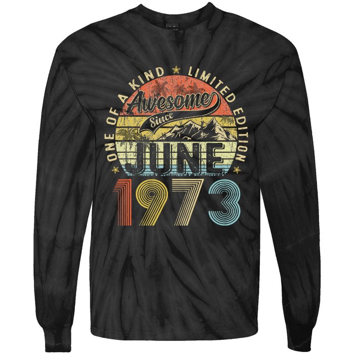 Awesome Since June 1973 Vintage 50th Birthday Gift For Women Tie-Dye Long Sleeve Shirt