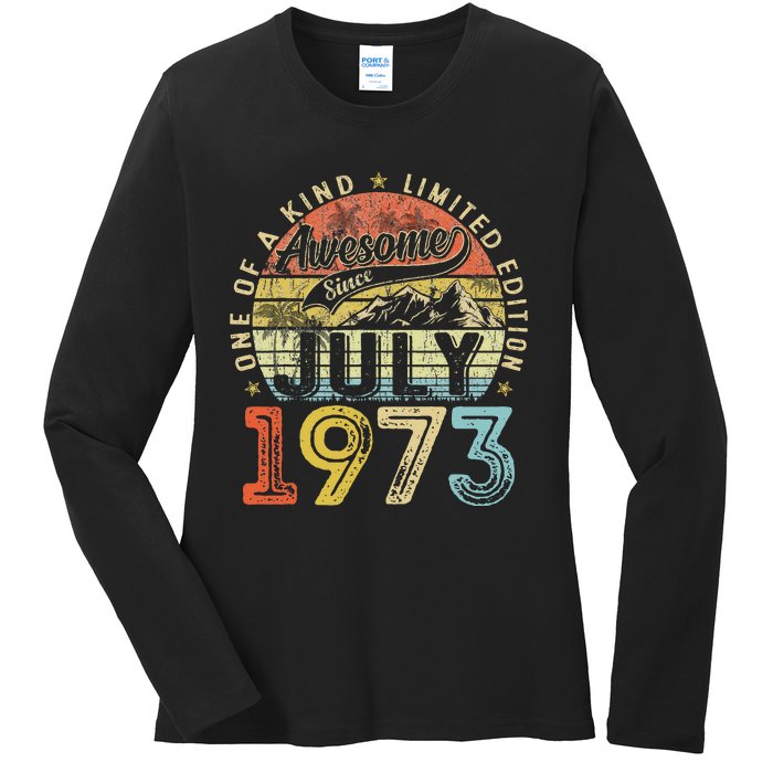 Awesome Since July 1973 Vintage Gifts 50th Birthday Ladies Long Sleeve Shirt