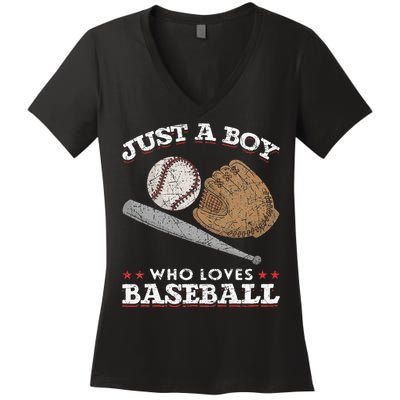 American Sport  Just A  Who Loves Baseball Women's V-Neck T-Shirt