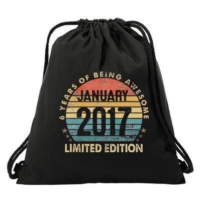 Awesome Since January 2017 6 Year Old 6th Birthday Gift Drawstring Bag