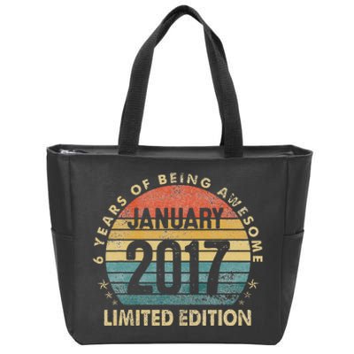 Awesome Since January 2017 6 Year Old 6th Birthday Gift Zip Tote Bag