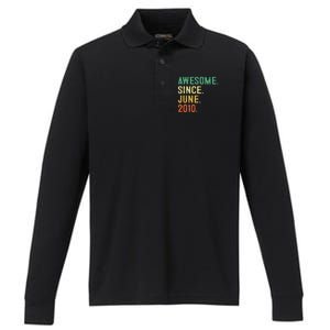 Awesome Since June 2010 13th Birthday Gift 13 Years Old Performance Long Sleeve Polo