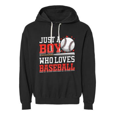 American Sport Just A Boy Who Loves Baseball Gifts Garment-Dyed Fleece Hoodie