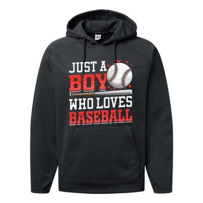 American Sport Just A Boy Who Loves Baseball Gifts Performance Fleece Hoodie