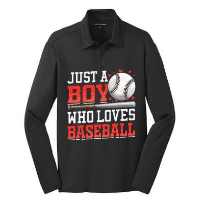 American Sport Just A Boy Who Loves Baseball Gifts Silk Touch Performance Long Sleeve Polo