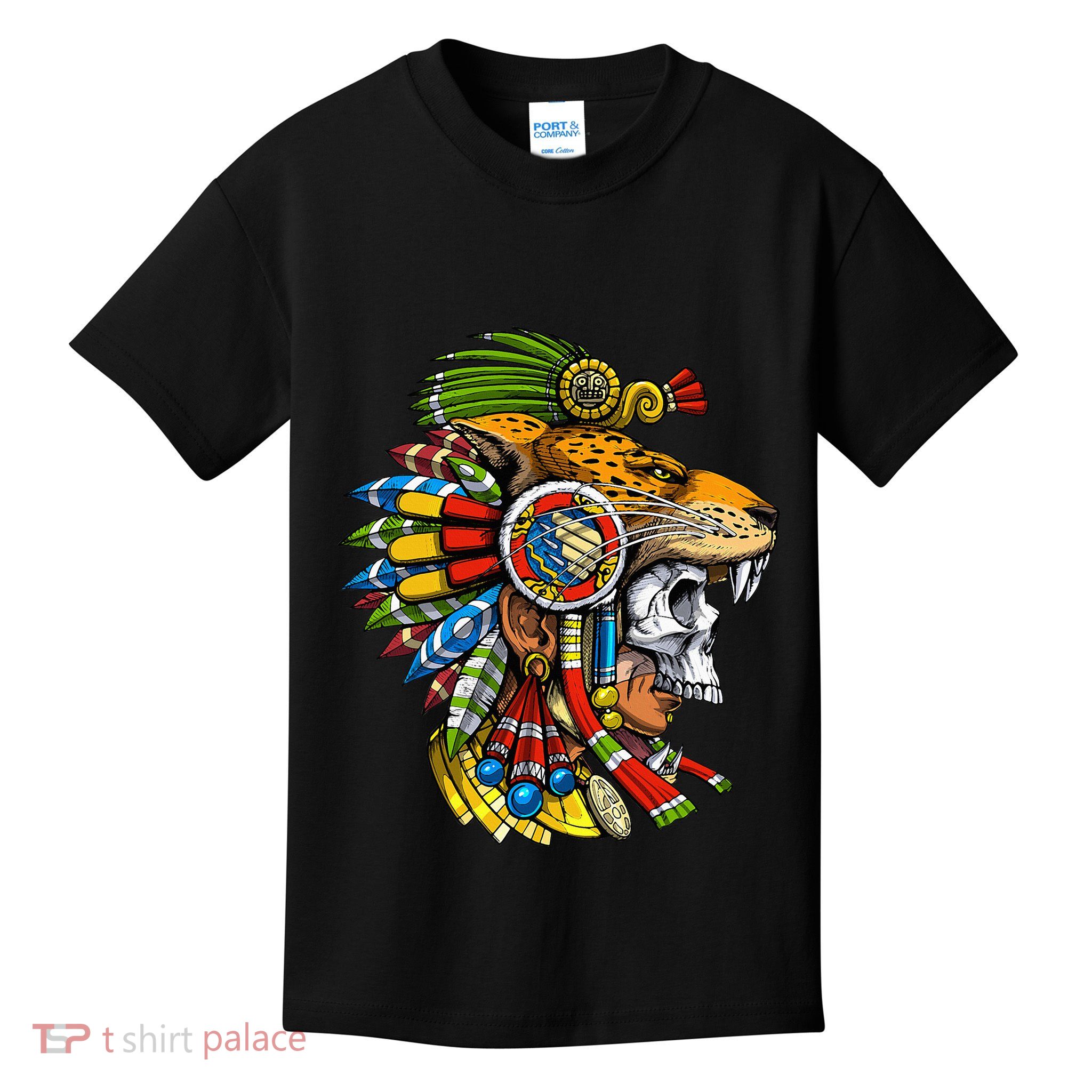 Aztec Skull Jaguar Warrior Mask Mayan Kids T-Shirt