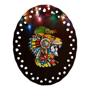 Aztec Skull Jaguar Warrior Mask Mayan Ceramic Oval Ornament