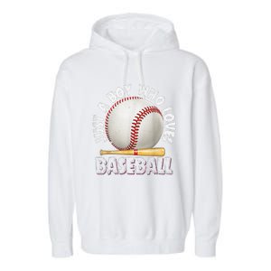 American Sport Just A Who Loves Baseball Gifts Garment-Dyed Fleece Hoodie