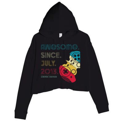 Awesome Since July 2013 11 Years Old 11th Birthday Gamer Crop Fleece Hoodie