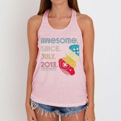 Awesome Since July 2013 11 Years Old 11th Birthday Gamer Women's Knotted Racerback Tank