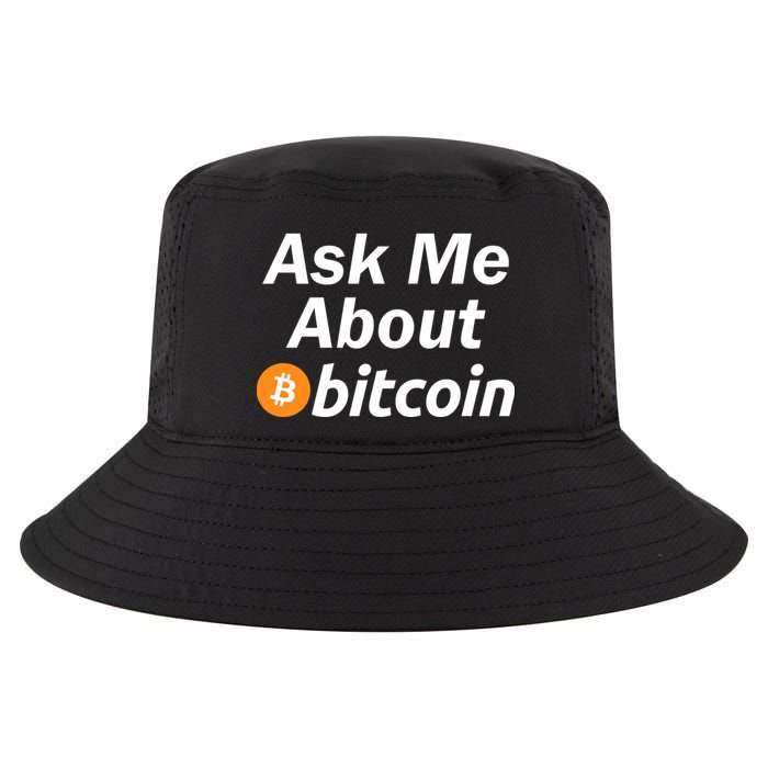 Ask Me About Bitcoin Cryptocurrency Logo Cool Comfort Performance Bucket Hat