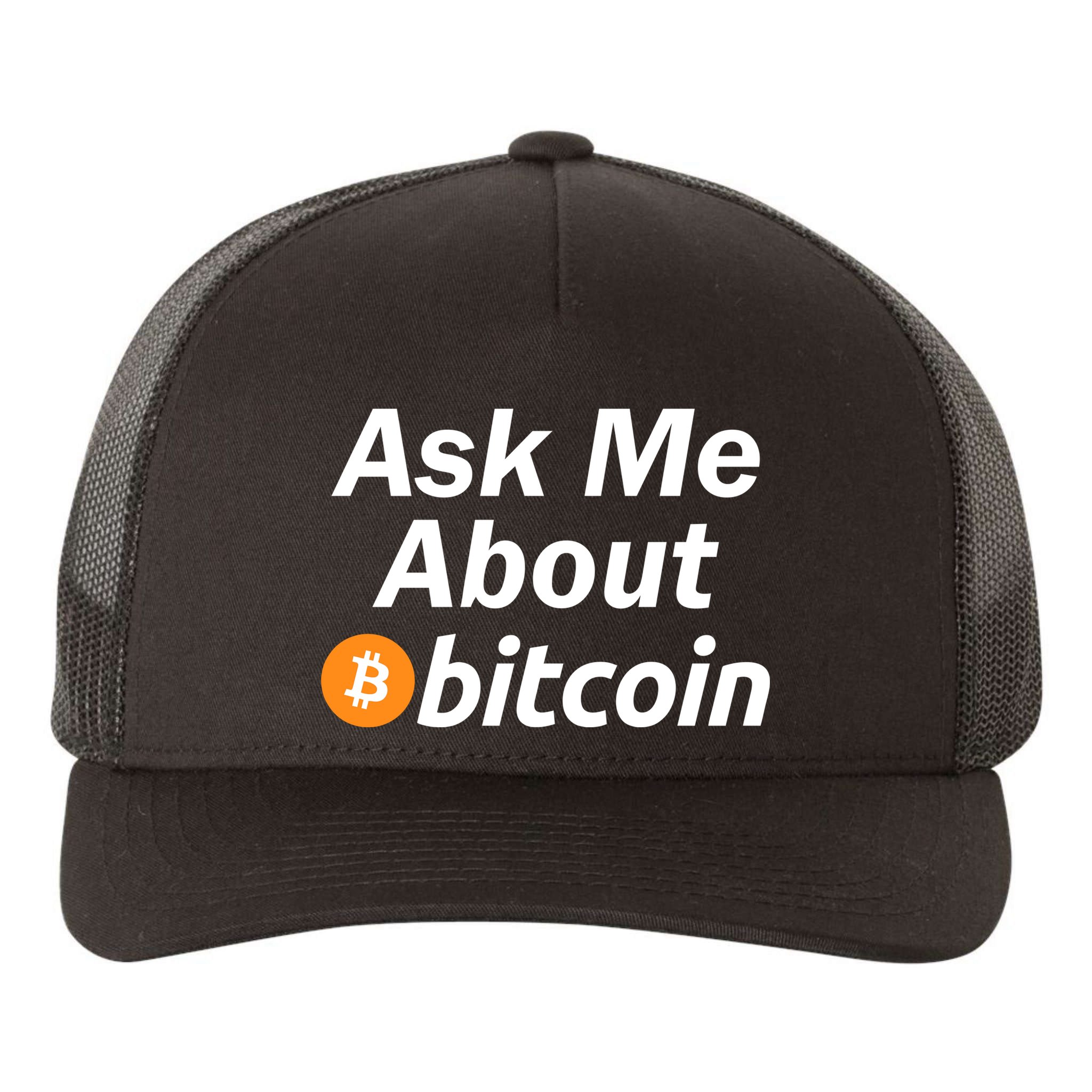 Ask Me About Bitcoin Cryptocurrency Logo Yupoong Adult 5-Panel Trucker Hat