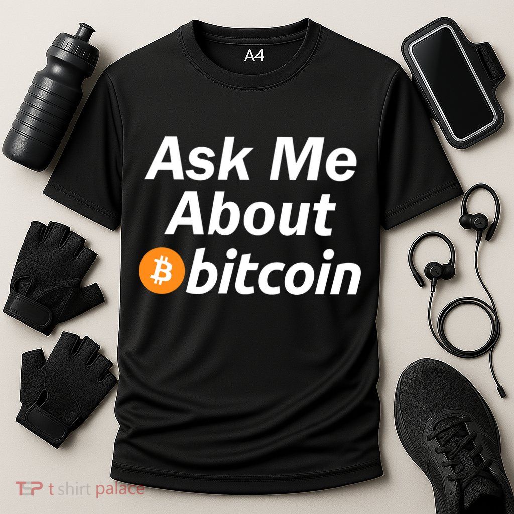 Ask Me About Bitcoin Cryptocurrency Logo Cooling Performance Crew T-Shirt