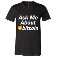 Ask Me About Bitcoin Cryptocurrency Logo V-Neck T-Shirt