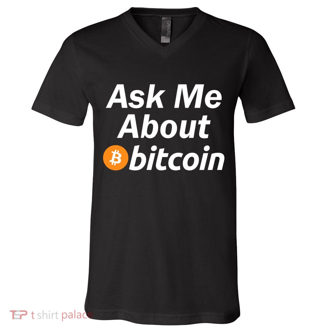 Ask Me About Bitcoin Cryptocurrency Logo V-Neck T-Shirt